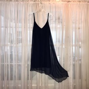 Asymmetric Chiffon Midi Dress Navy blue
